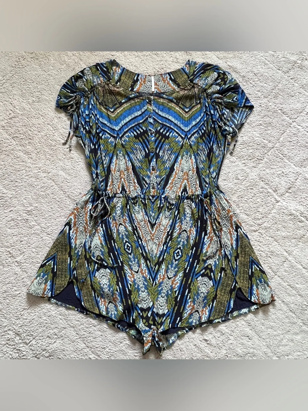 Free People Dream All Night Romper Boho Tribal ZigZag Geometric Retro Sz S